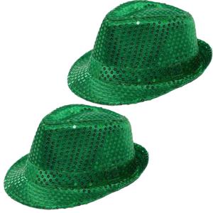 2x Stuks Trilby hoeden met pailletten - groen - glitter