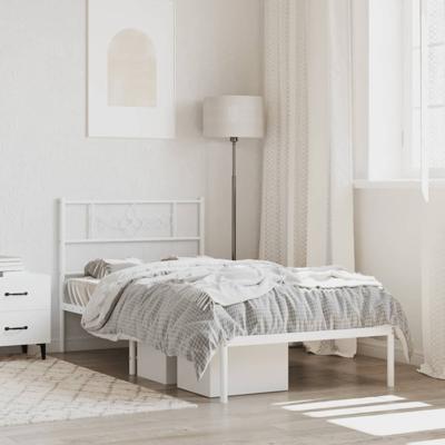 Bedframe met hoofdbord metaal wit 90x200 cm