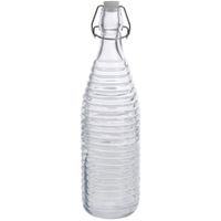 1x Glazen flessen transparant strepen met beugeldop 1000 ml - thumbnail