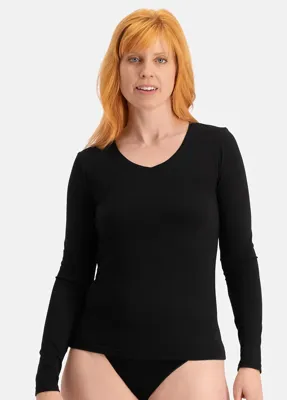 2-pak dames shirts lange mouw V-hals - Liv - Comfortabel Bamboe ondershirts