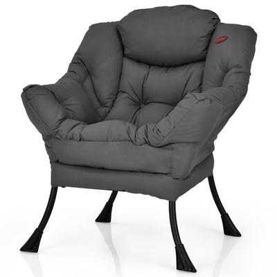 Moderne Relaxstoel met Armleuningen en Zijzak Vrijetijdsstoel van Polyesterweefsel Oorfauteuil voor Woonkamer Kantoor Loungestoel Grijs