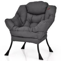 Moderne Relaxstoel met Armleuningen en Zijzak Vrijetijdsstoel van Polyesterweefsel Oorfauteuil voor Woonkamer Kantoor Loungestoel Grijs