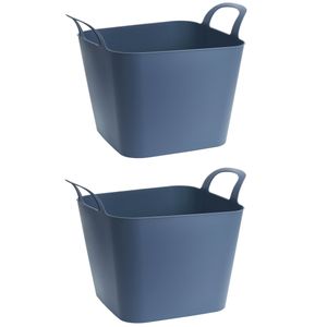 2x stuks flexibele kuip emmers/wasmanden vierkant blauw 36 liter