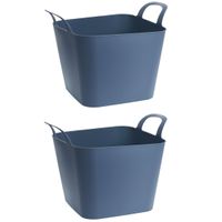 2x stuks flexibele kuip emmers/wasmanden vierkant blauw 36 liter - thumbnail