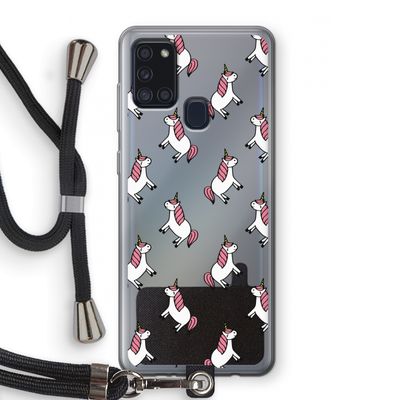 Eenhoorns overal: Samsung Galaxy A21s Transparant Hoesje met koord