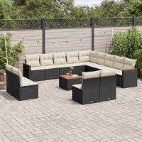 14-delige Loungeset met kussens poly rattan zwart