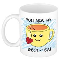 Verjaardags/cadeau mok - geel - smiley best tea - grappig - keramiek - 300 ml