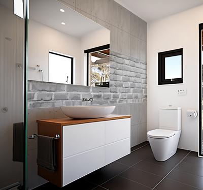 Grijze bakstenen fotobehang badkamer