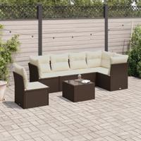 6-delige Loungeset met kussens poly rattan bruin