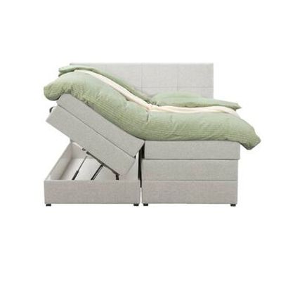 Boxspring met opbergruimte Liv geblokt - ecru - 140x200 cm - Leen Bakker