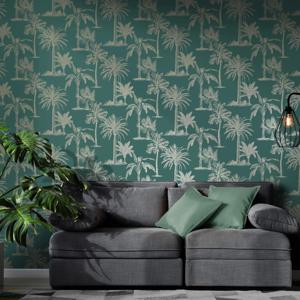 DUTCH WALLCOVERINGS DUTCH WALLCOVERINGS Behang Tropical Trees teal en zilverkleurig