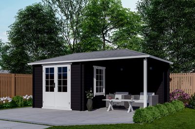 Interflex 3030Z Blokhut 576x300 cm 40 mm vuren gecoat- Puntdak- Hout- Interflex