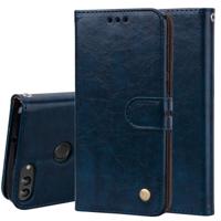 Zakelijke stijl olie Wax textuur horizontaal flip leergeval voor Huawei P Smart / genieten van 7S, met houder & kaartsleuven & Wallet(Blue)