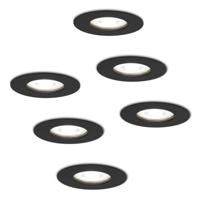 Set van 6 Bari LED inbouwspots - 5 Watt 400 lumen - 6000K daglicht wit - GU10 - Dimbaar - Rond - IP65 waterdicht - Zwart - Voor binnen, buiten en badkamer