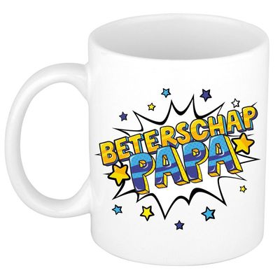 Beterschap papa cadeau mok / beker wit met sterren 300 ml