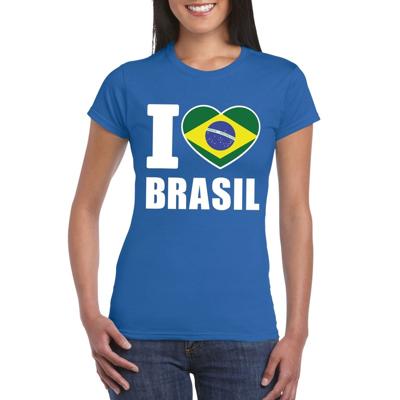 Brazilie supporters kleding t-shirt - voor dames - blauw - met vlag kleuren print - korte mouwen