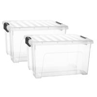 Multi Storage Opslagbox met deksel - 2x - transparant - 25 liter - 43 x 25 x 34 cm - kunststof