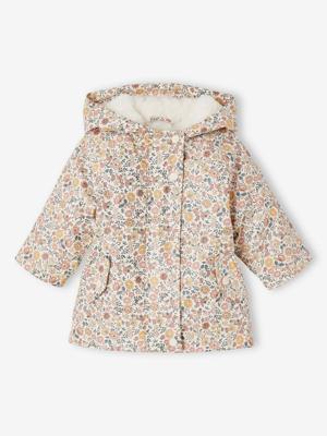 Regenjas met capuchon voor babymeisjes met bloemenprint en voering roze, bedrukt