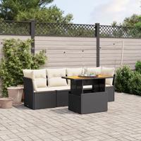 5-delige Loungeset met kussens poly rattan zwart