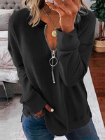 Long Sleeve V Neck Casual Solid Sweatshirt