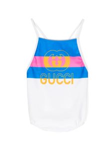 Gucci Kids maillot de bain rayé à motif monogrammé - Blanc