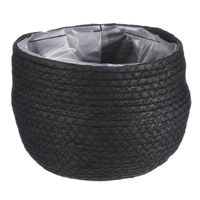 Naturel zwart rotan planten pot mand van gedraaid jute/riet H15 en D18 cm - thumbnail