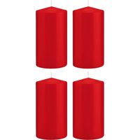 4x Rode cilinderkaarsen/stompkaarsen 8 x 15 cm 69 branduren