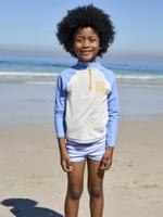 Badpakset voor jongens T-shirt met UV-bescherming + shorty blauw
