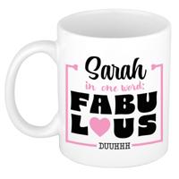 Naam mok Sarah - wit - Fabulous - keramiek - 300 ml - cadeau collega beker