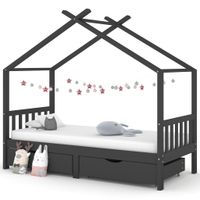 Kinderbedframe met lades grenenhout donkergrijs 90x200 cm