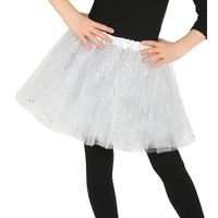 Petticoat/tutu verkleed rokje wit glitters 31 cm voor meisjes - thumbnail