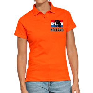Holland met leeuw en vlag op borst oranje poloshirt Holland / Nederland supporter EK/ WK voor dames