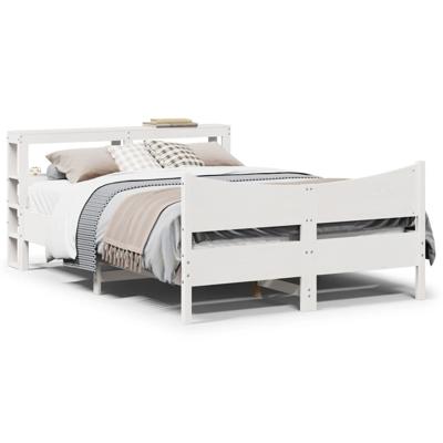 Bedframe met hoofdbord massief grenenhout wit 140x190 cm