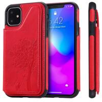 Voor iPhone XIR (2019) kat boom reliëf patroon schokbestendige beschermhoes met kaartsleuven & fotolijstjes (rood)