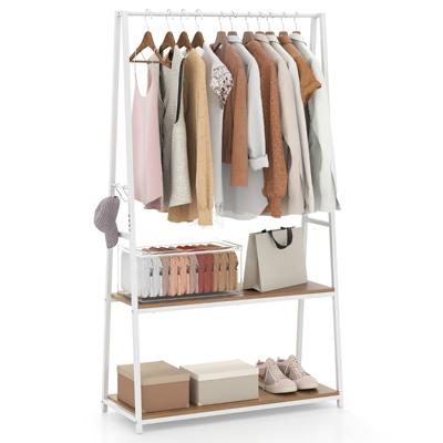 Kledingrek met 2 Planken Vrijstaand Kledingrek met Stevig Metalen Frame Draagbare Kledingstang Industriële Stijl Kapstok en Sjaalrek