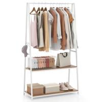 Kledingrek met 2 Planken Vrijstaand Kledingrek met Stevig Metalen Frame Draagbare Kledingstang Industriële Stijl Kapstok en Sjaalrek