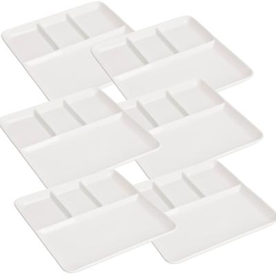 Gourmetbord - 6x - 4 vakjes - vierkant - wit - porselein - D25 cm - Fonduebord/barbecue bord