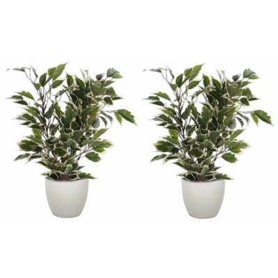 Mica Decorations 2x Ficus kunstplant - groen - 40 cm - met plantenpot - taupe - D13.5 en H12.5 cm