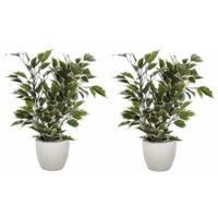Mica Decorations 2x Ficus kunstplant - groen - 40 cm - met plantenpot - taupe - D13.5 en H12.5 cm