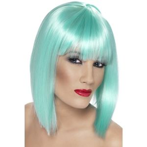 Neon mintgroene damespruik met pony