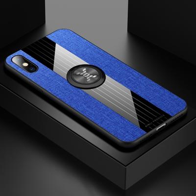 Voor iPhone XR XINLI stiksels doek Textue schokbestendig TPU beschermhoes met ring houder (blauw)