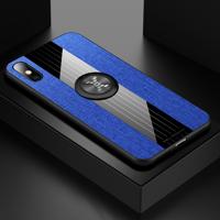 Voor iPhone XR XINLI stiksels doek Textue schokbestendig TPU beschermhoes met ring houder (blauw)