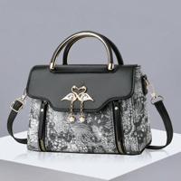 Pink PU Leather Mini Handbag - Floral Print Crossbody Square Bag Multicolor-6 / one-size