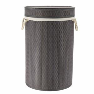 Wasmand met deksel - grijs - rond - katoen/bamboe - 67 liter - 35 x 35 x 55 cm