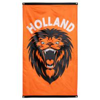 Gevelvlag met brullende leeuw print - 90 x 150 cm - polyester - oranje - Nederlands team versiering