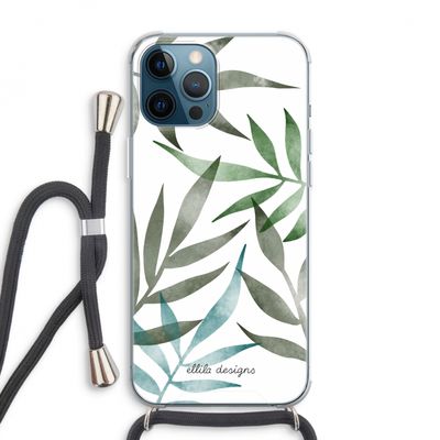 Tropical watercolor leaves: iPhone 12 Pro Max Transparant Hoesje met koord