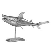 WOMO-DESIGN Haaienbeeld met standaard 106x36x61 cm uniek, gemaakt van gepolijst aluminium met nikkel afwerking - thumbnail