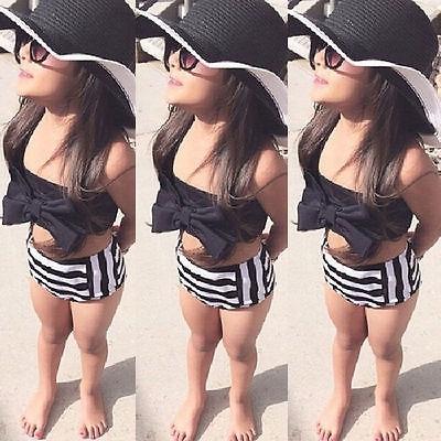 Schattige Baby Girl Bikini gestreept driehoek Bow badpak trotse prinses Beachwear Size:110(Black)