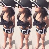 Schattige Baby Girl Bikini gestreept driehoek Bow badpak trotse prinses Beachwear Size:110(Black)