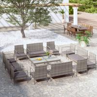 16-delige Loungeset met kussens poly rattan grijs